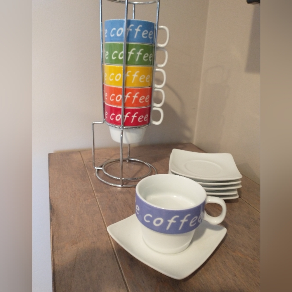 Six piece rainbow coffee espresso cup set - Picture 2 of 3